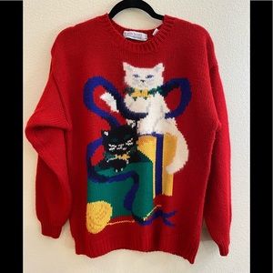 Karen Scott Red Christmas Cat sweater